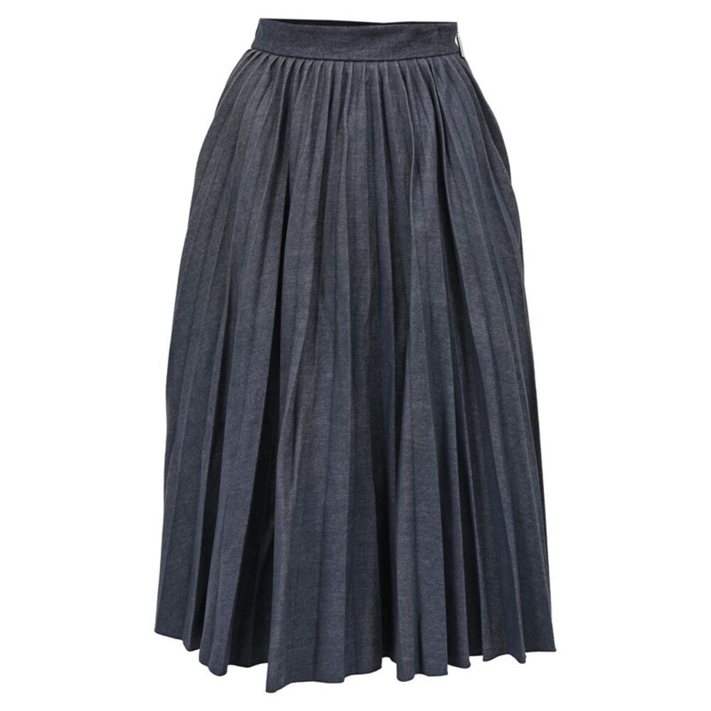 MSGM Pleated Midi Denim Skirt in Dark Blue Cotton